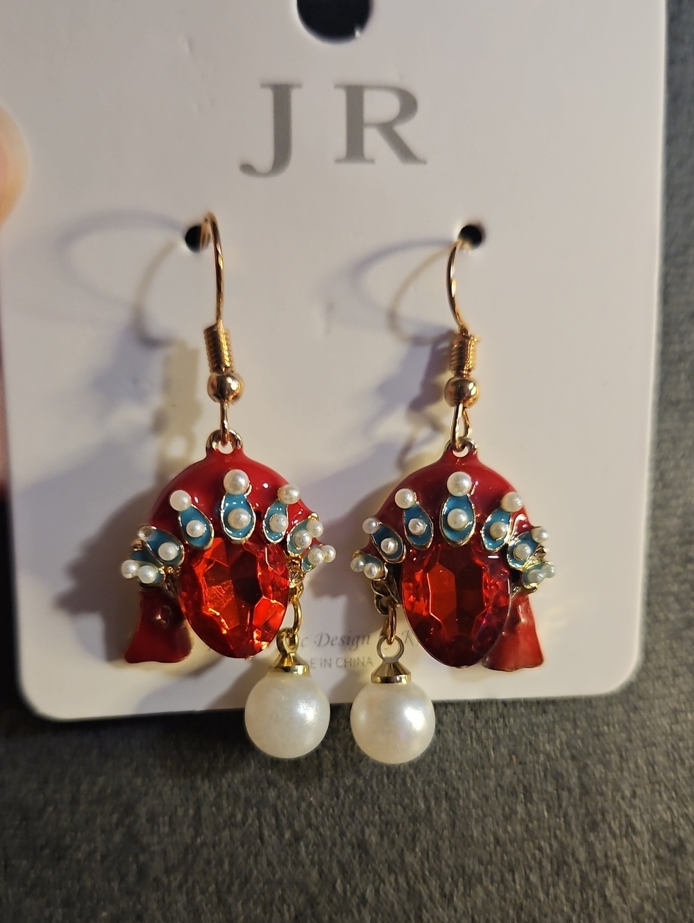 Red Crystal & Pearl Drop Earrings